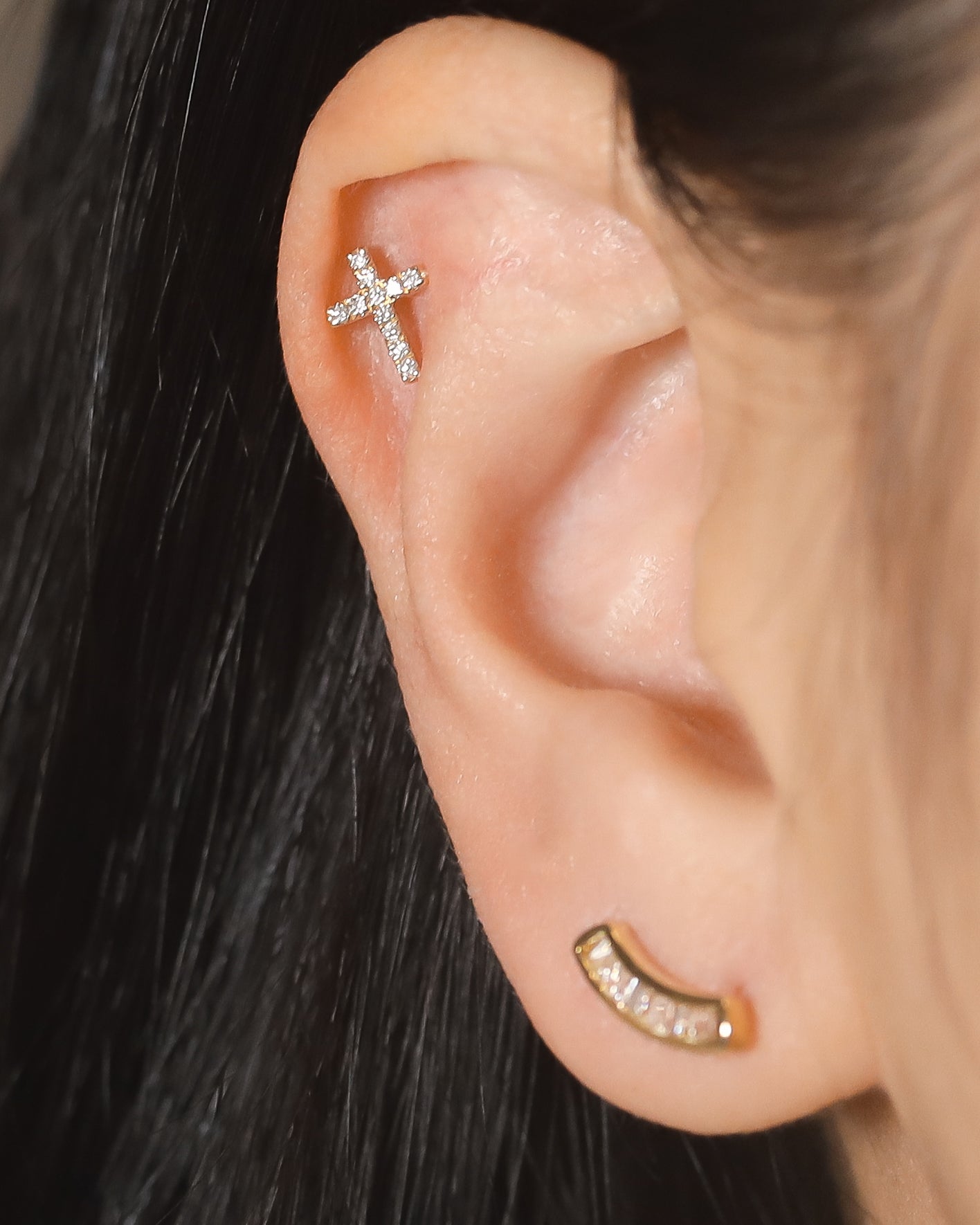 【Effortless Chic】Paris Cross Diamond Piercing