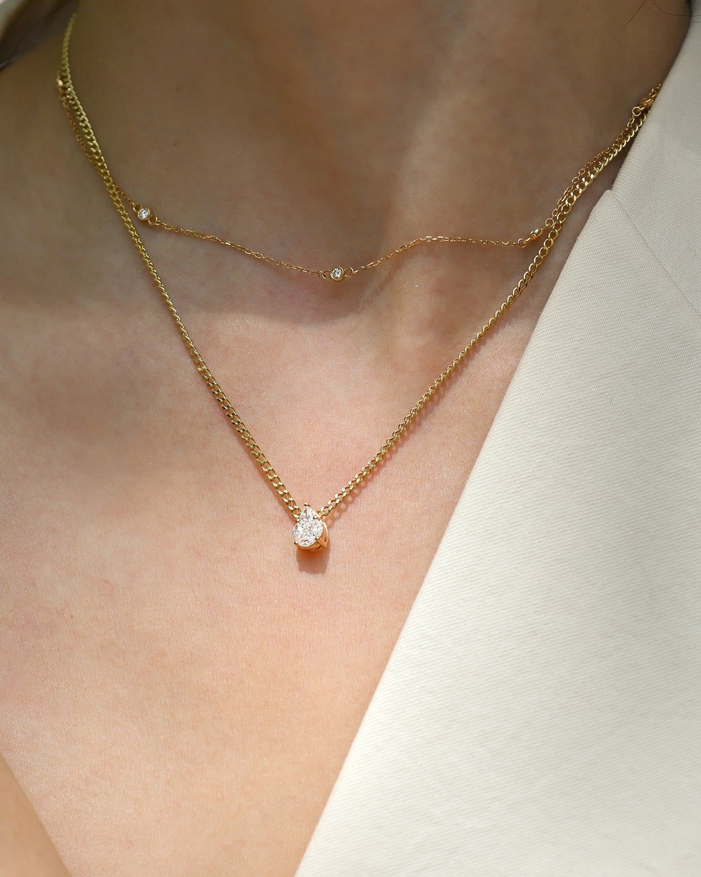 Pear Diamond Cuban Chain Necklace