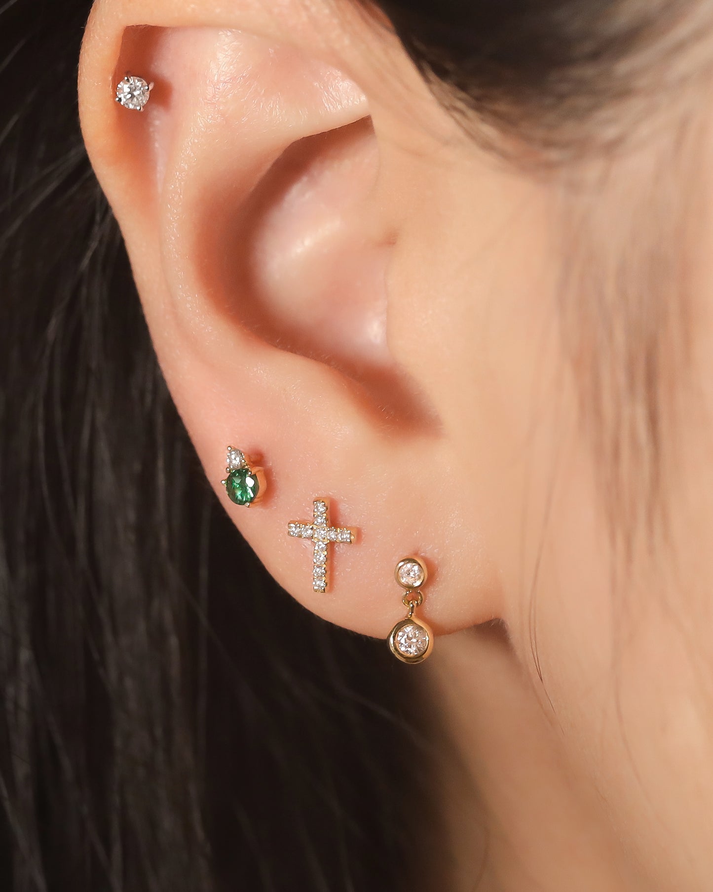 【Efforless Chic】Cross Diamond Piercing
