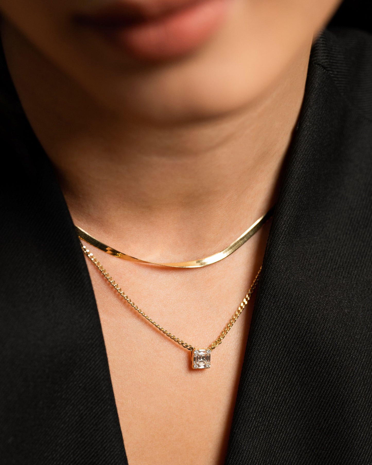 Una Square Diamond Cuban Chain Necklace